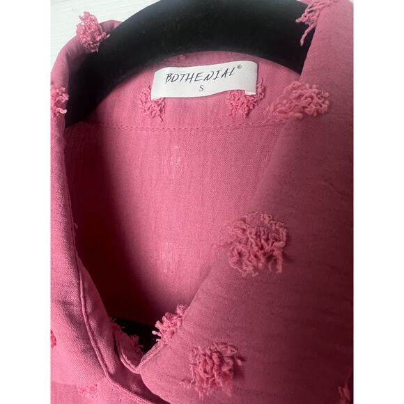 Bothenial Blouse Pink Textured Dots Collared Short Sleeve Shirt Size Small - Picture 2 of 7